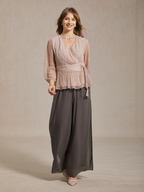 Marilivra - Straight Leg Trousers with Slit in Chiffon
