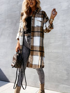 Evelora - Women's Long Plaid Print Jacket