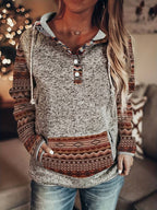 Rhosavelline - Vintage Buttoned Hooded Top