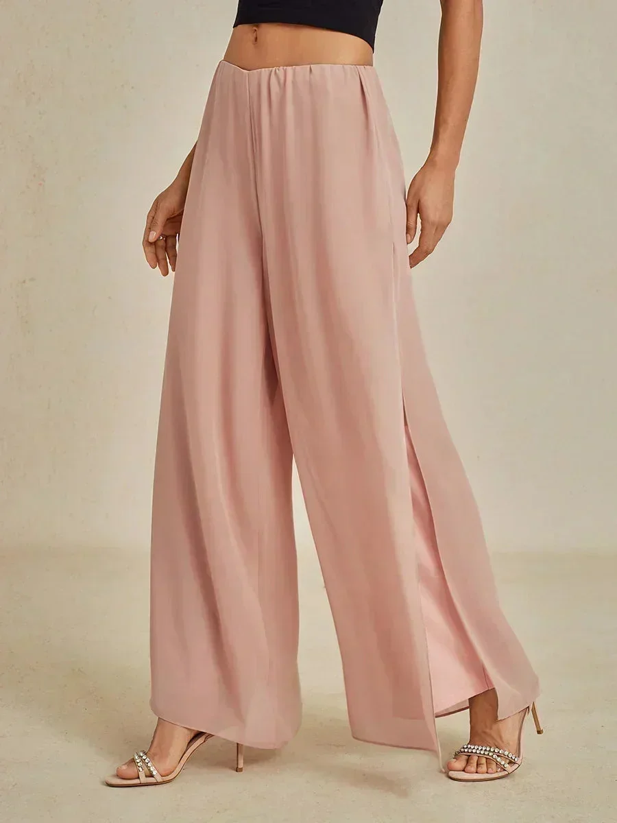 Marilivra - Straight Leg Trousers with Slit in Chiffon