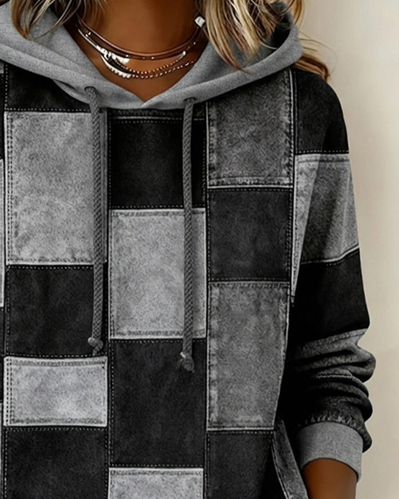 Gwenarissa - Modern Denim Patchwork Hoodie