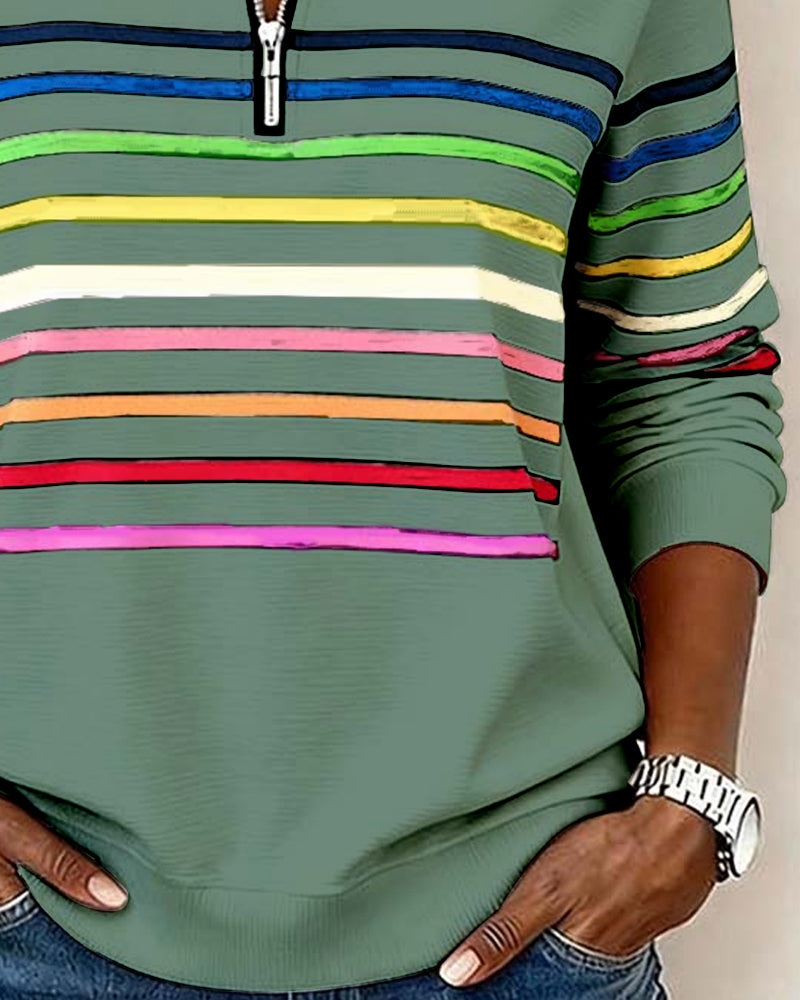 Isavelline - Casual Striped Zip-Up Sweatshirt