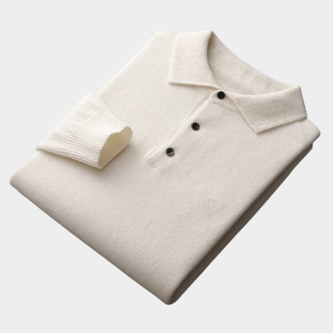 Perrin | Knitted Polo Shirt with Ribbed Collar and Cuffs