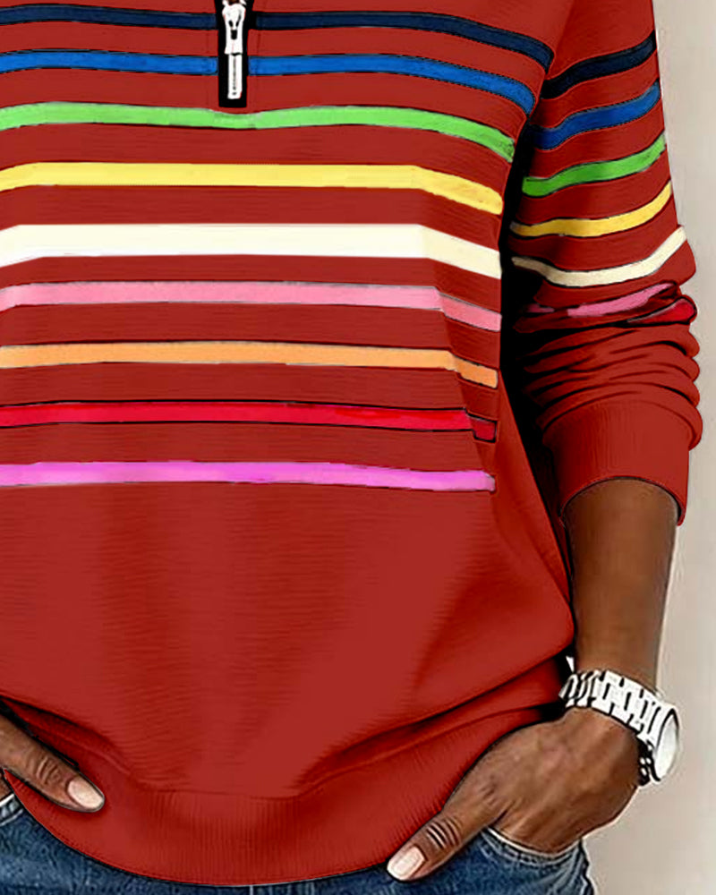 Isavelline - Casual Striped Zip-Up Sweatshirt