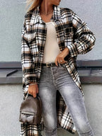 Evelora - Women's Long Plaid Print Jacket
