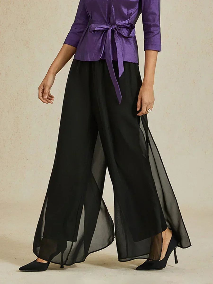 Marilivra - Straight Leg Trousers with Slit in Chiffon