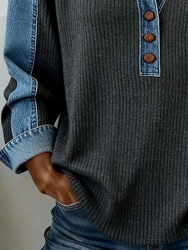 Marisolenne - Casual Sweatshirt with Contrasting Stitching