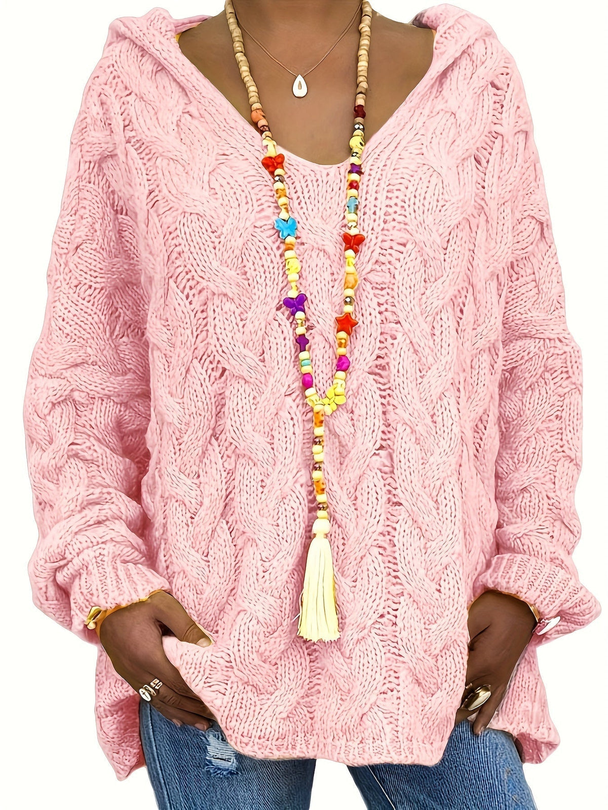 Oralivanne - Elegant Textured V-Neck Sweater