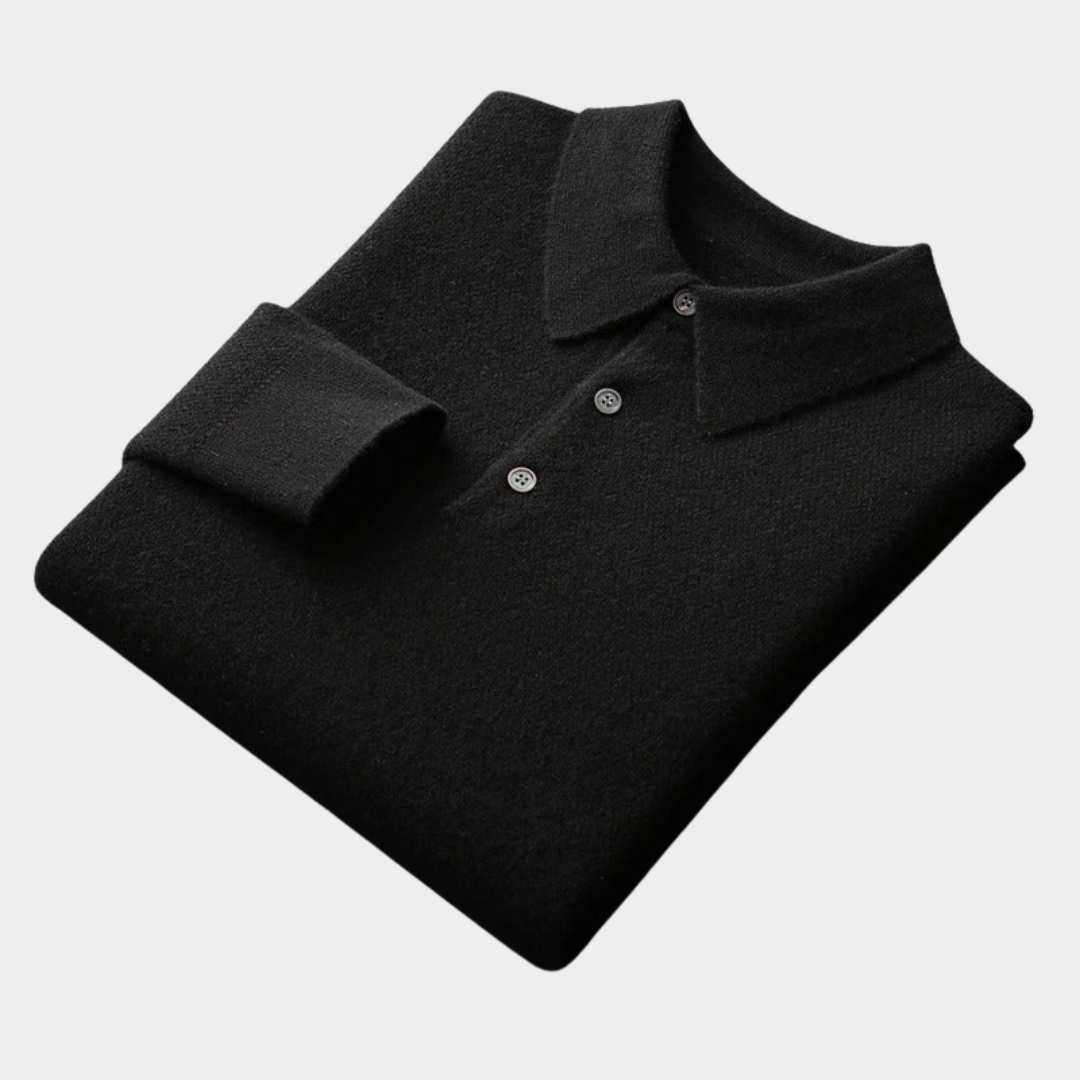 Perrin | Knitted Polo Shirt with Ribbed Collar and Cuffs
