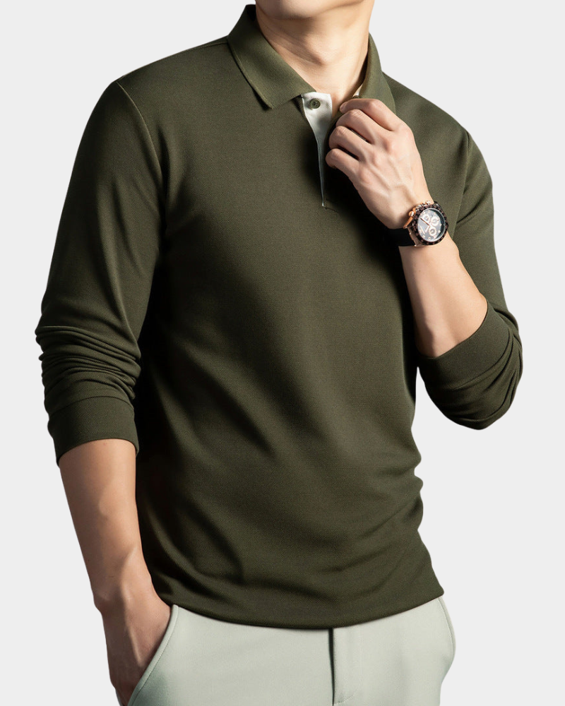 Merrick | Fine Knit Polo Shirt with Contrast Undercollar