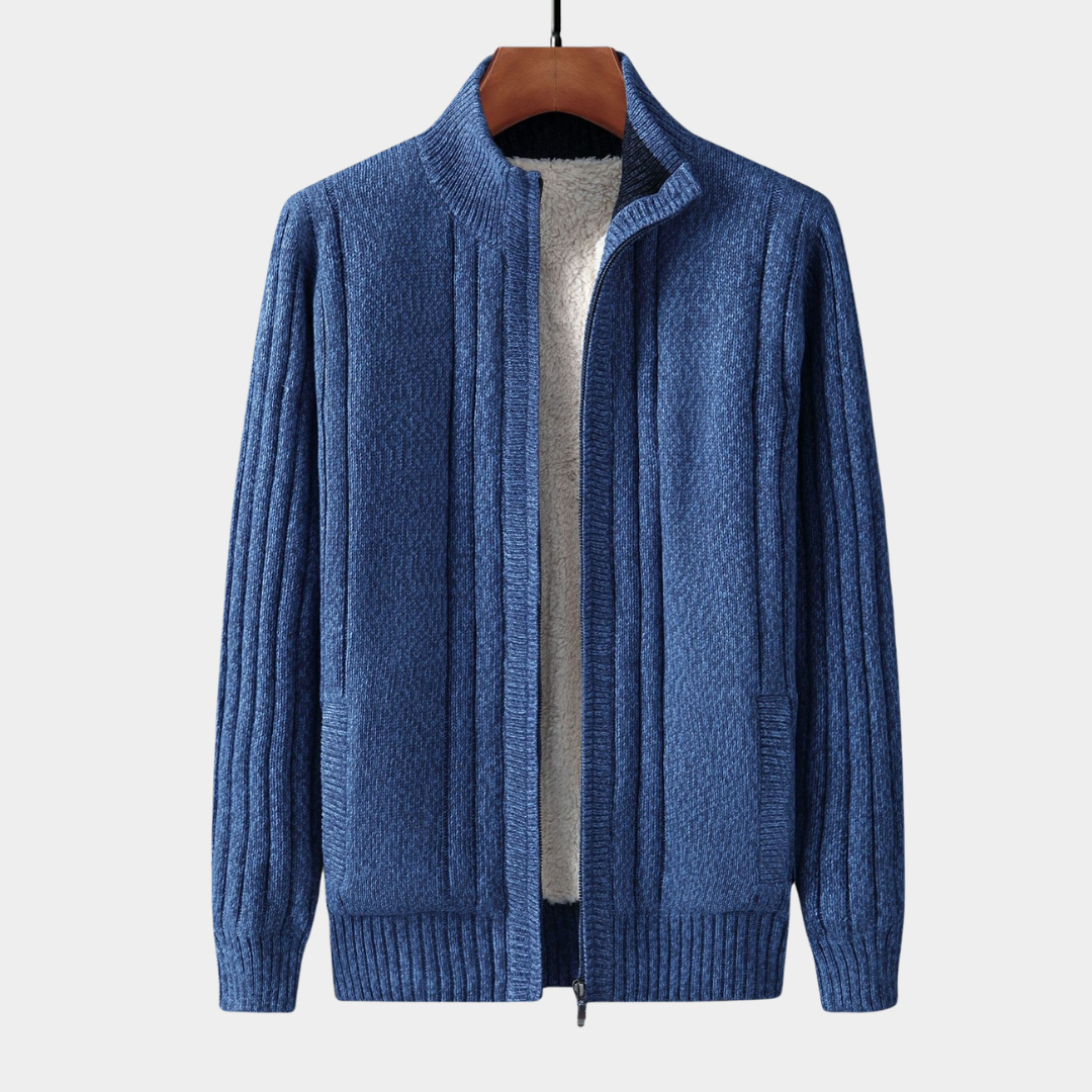 Emmett | Mock Neck Cardigan with Ribbed Zip Front