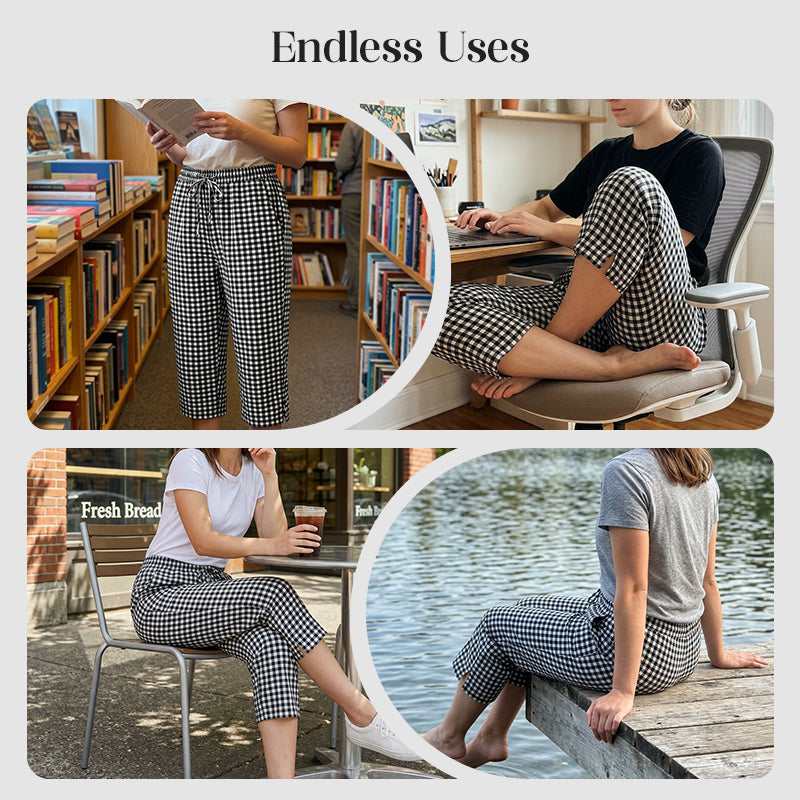 Novirae - Women's Relaxed Fit Gingham Capri Pants