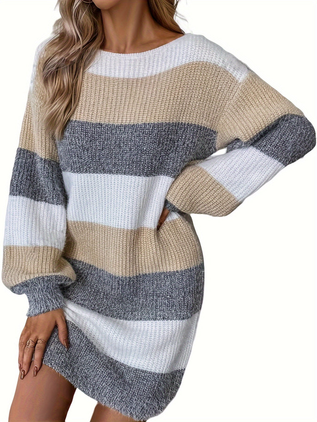 Lucile - Elegant and Comfortable Striped Sweater Dress