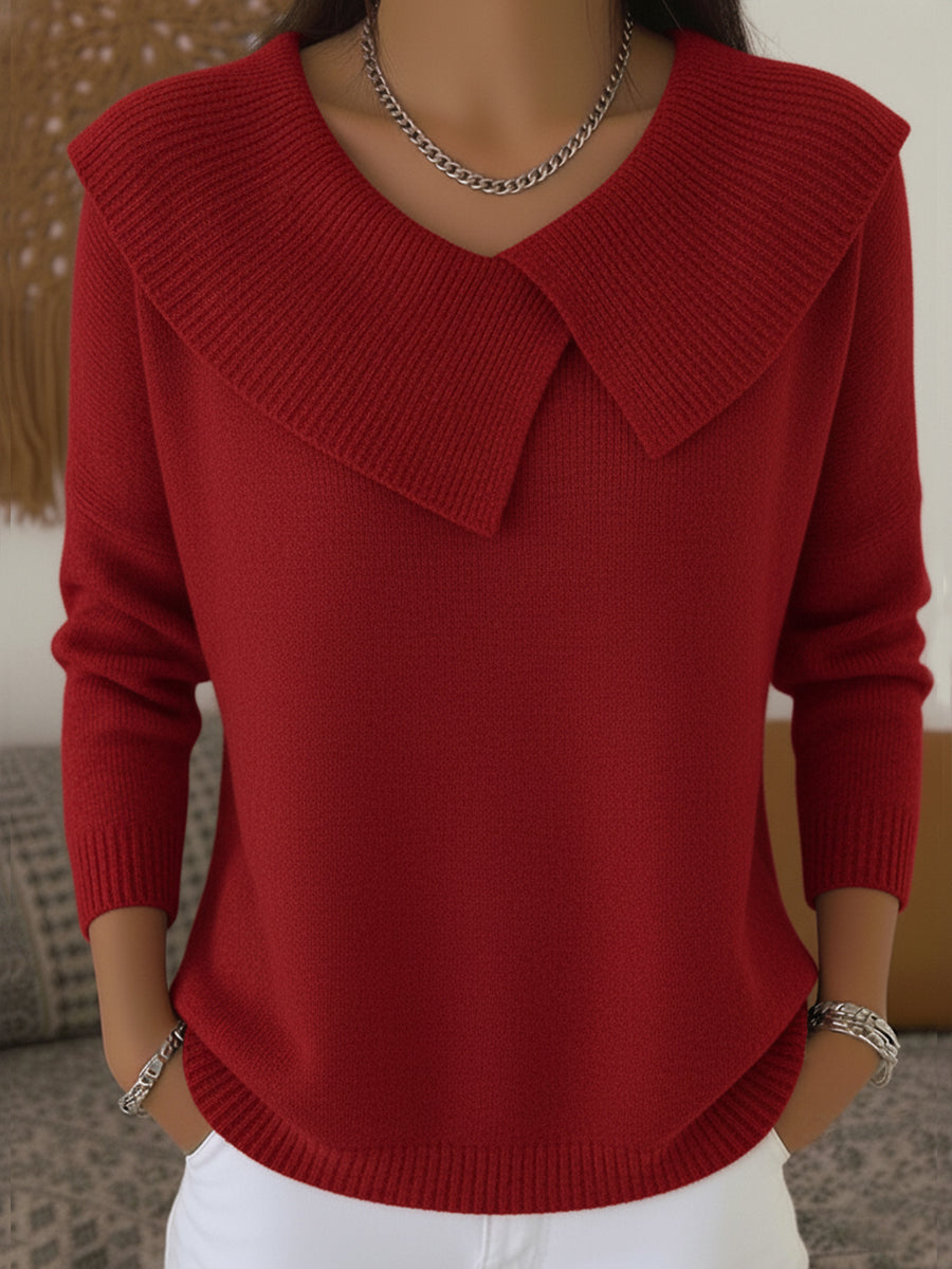 Faylorae - Elegant Women's Winter Sweater with Lapel Collar and Festive Pattern