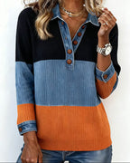 Fayriennea - Chic Contrasting Top with Lapel Collar