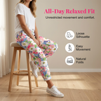 Marovelle - Women's floral trousers with adjustable waist and pockets