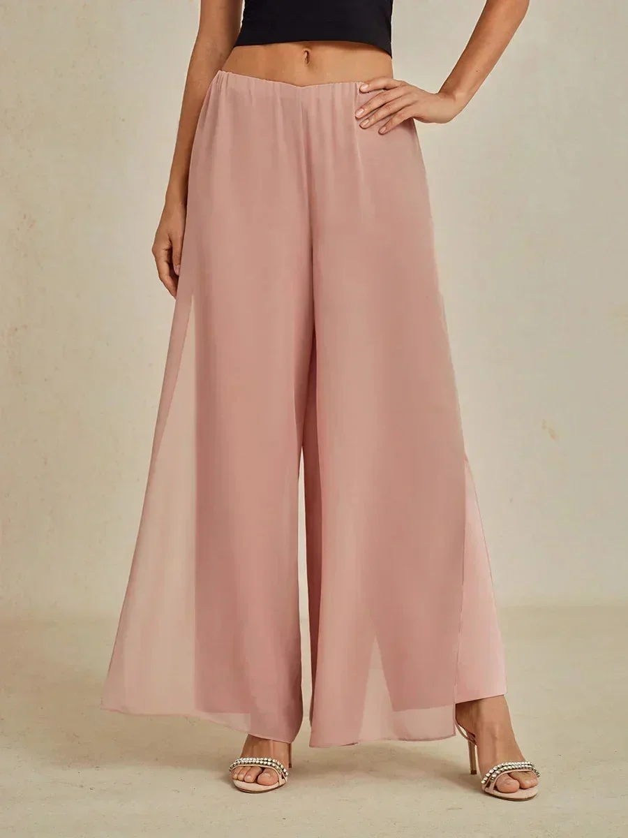 Marilivra - Straight Leg Trousers with Slit in Chiffon