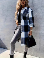 Evelora - Women's Long Plaid Print Jacket