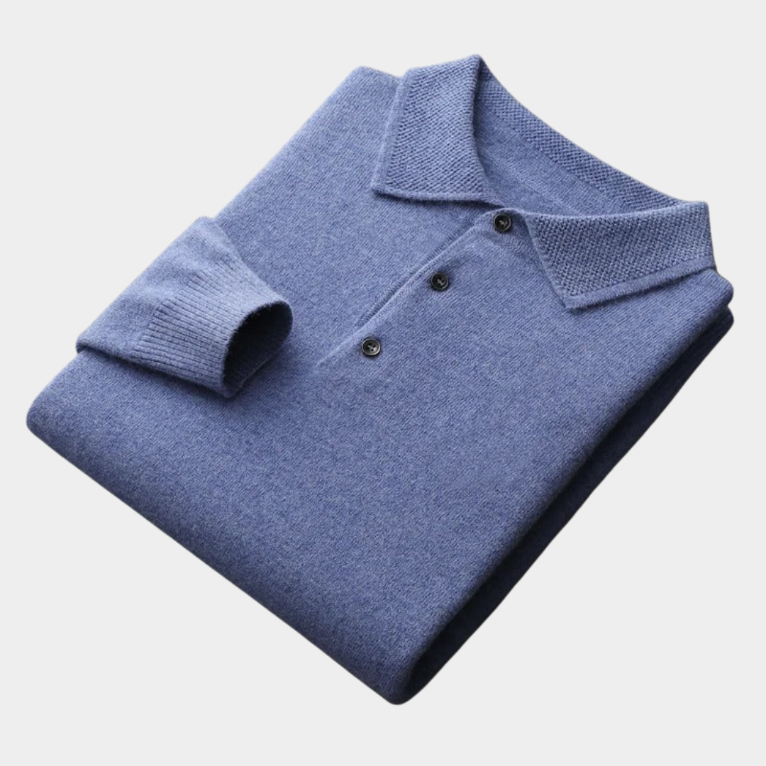 Perrin | Knitted Polo Shirt with Ribbed Collar and Cuffs