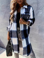 Evelora - Women's Long Plaid Print Jacket