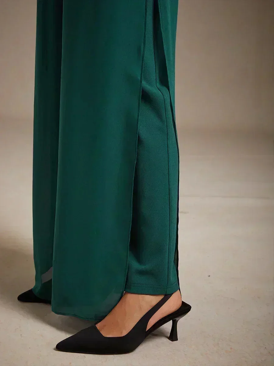 Marilivra - Straight Leg Trousers with Slit in Chiffon