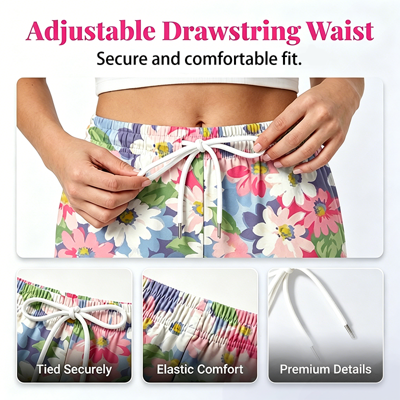 Marovelle - Women's floral trousers with adjustable waist and pockets