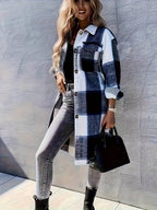 Evelora - Women's Long Plaid Print Jacket