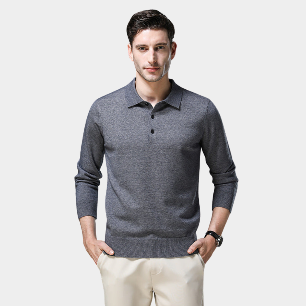 Perrin | Knitted Polo Shirt with Ribbed Collar and Cuffs