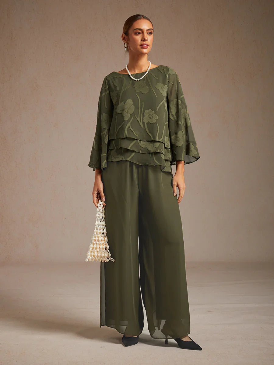 Marilivra - Straight Leg Trousers with Slit in Chiffon