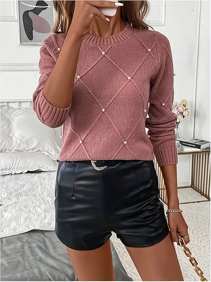 Fayrienne - Women's Knit Sweater with Decorative Beads