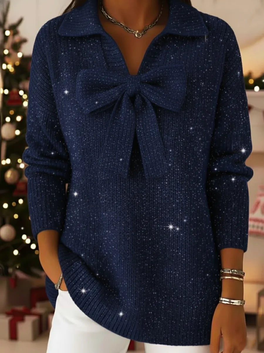 Pryseline - Elegant Retro Sweater with Shiny Bow