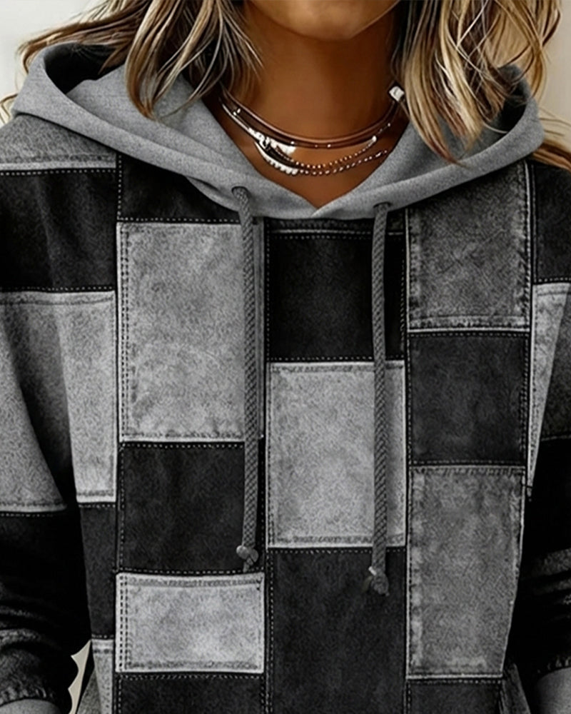 Gwenarissa - Modern Denim Patchwork Hoodie