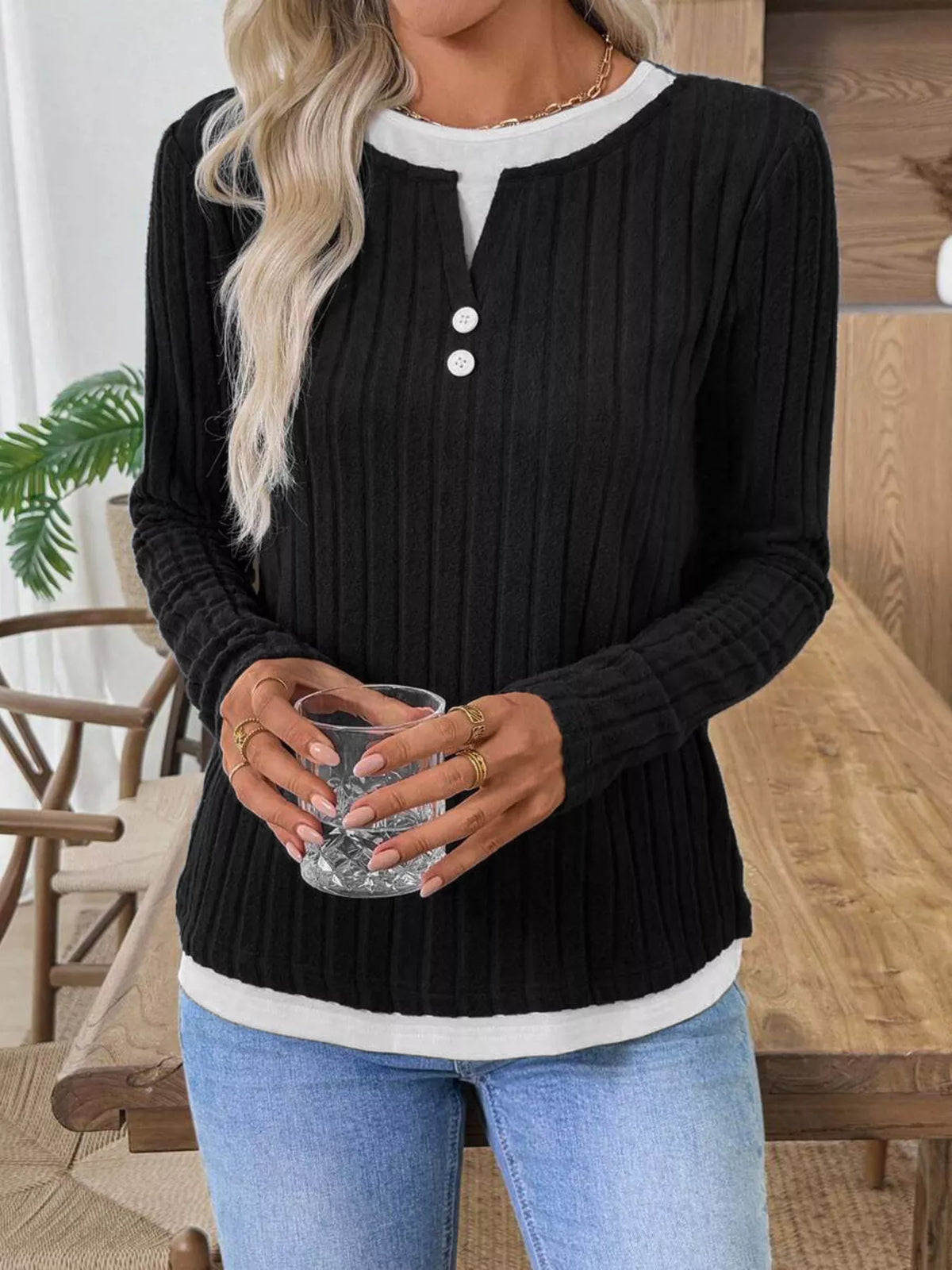 Kalivianne - Long Sleeve Ribbed Winter T-Shirt