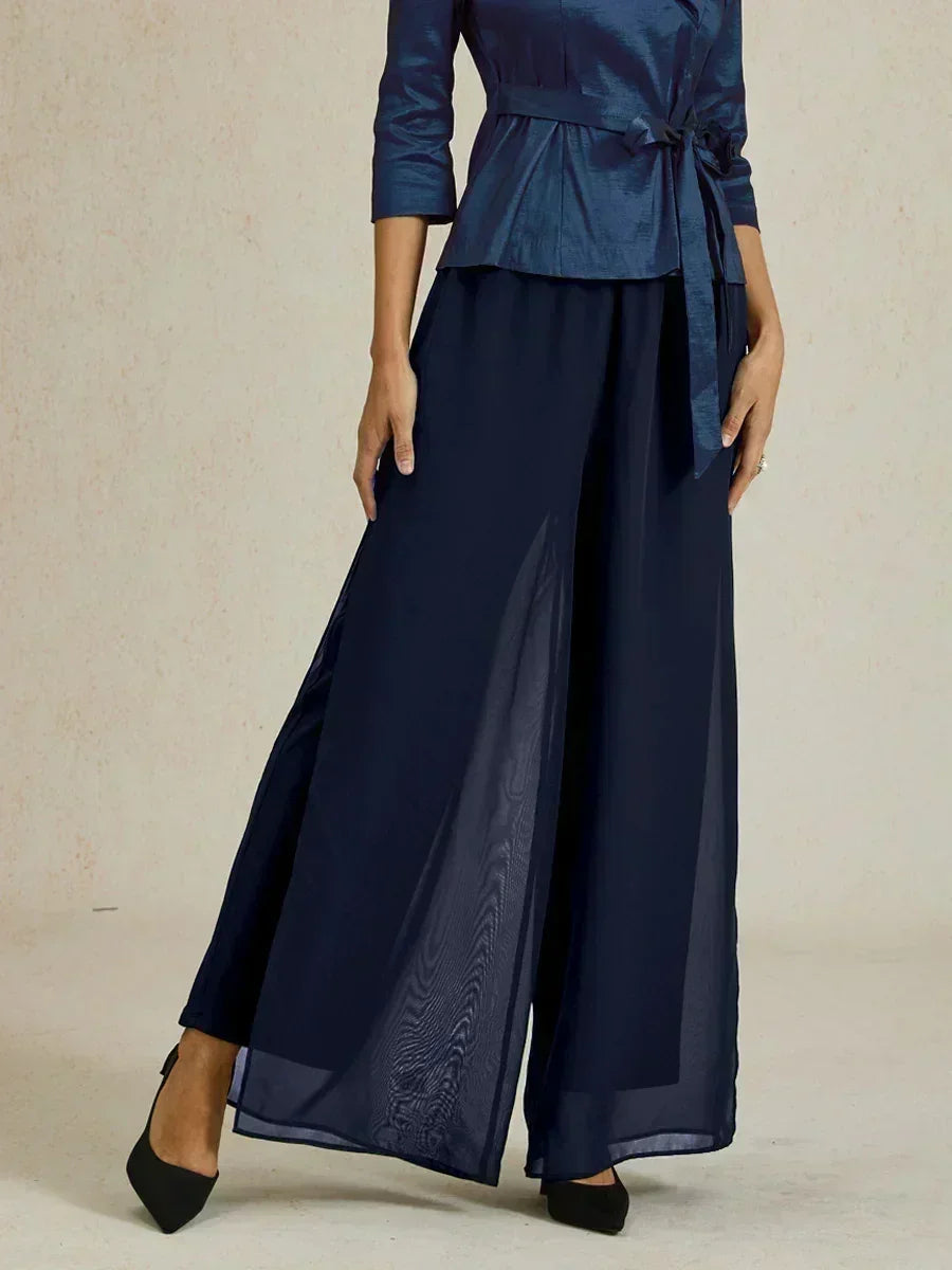 Marilivra - Straight Leg Trousers with Slit in Chiffon