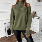 Avenelle - Women's Bold Wool Sweater with High Neck and Off-the-Shoulder