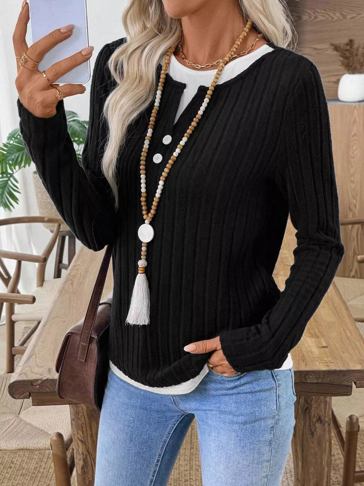 Kalivianne - Long Sleeve Ribbed Winter T-Shirt