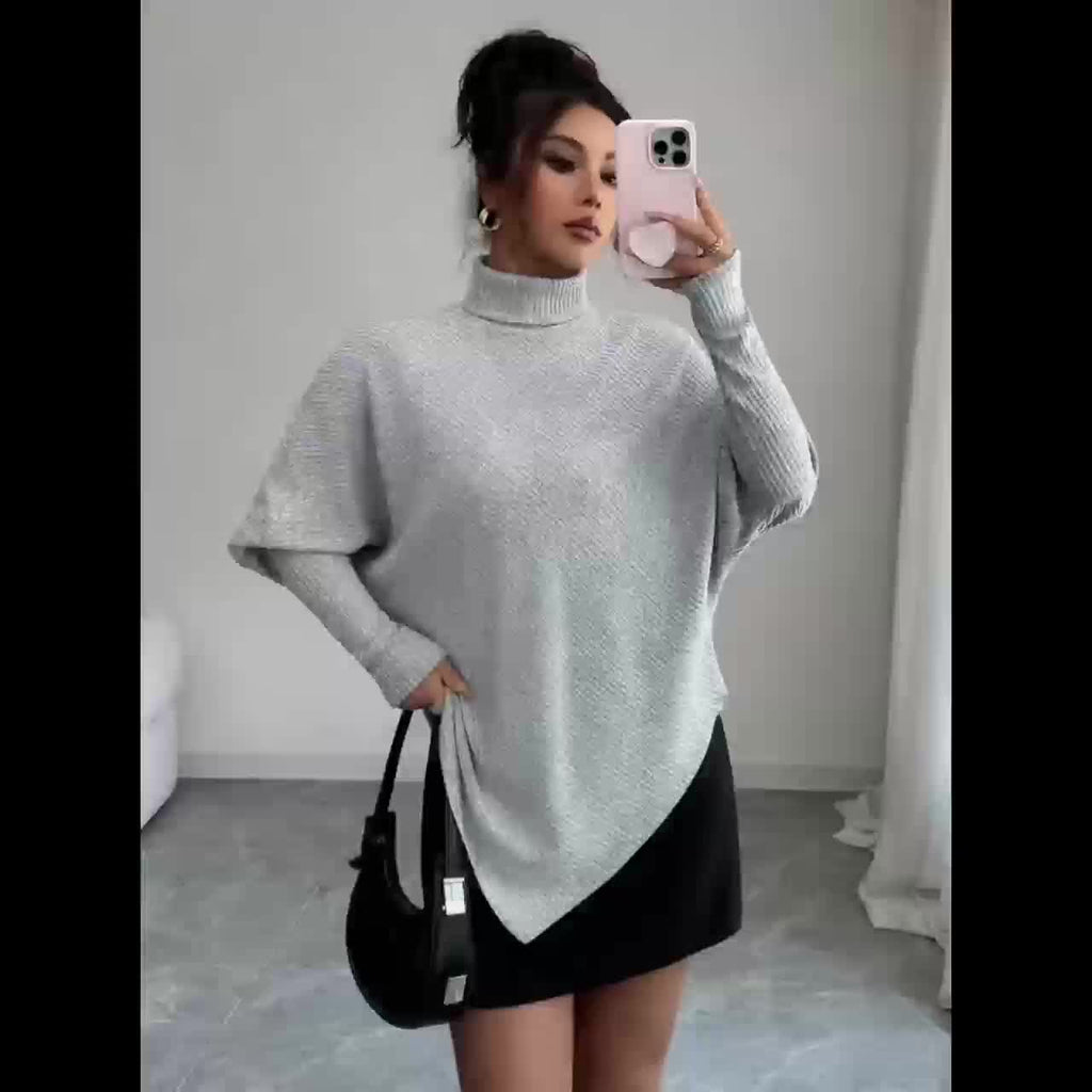 Ilyssa - Asymmetrical High Neck Sweater, Modern Elegance