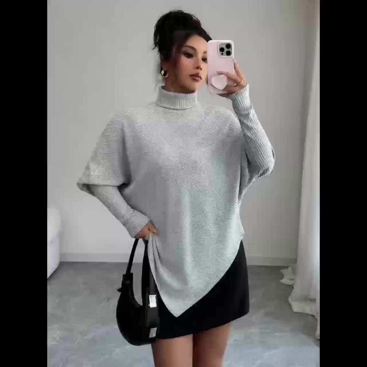 Ilyssa - Asymmetrical High Neck Sweater, Modern Elegance