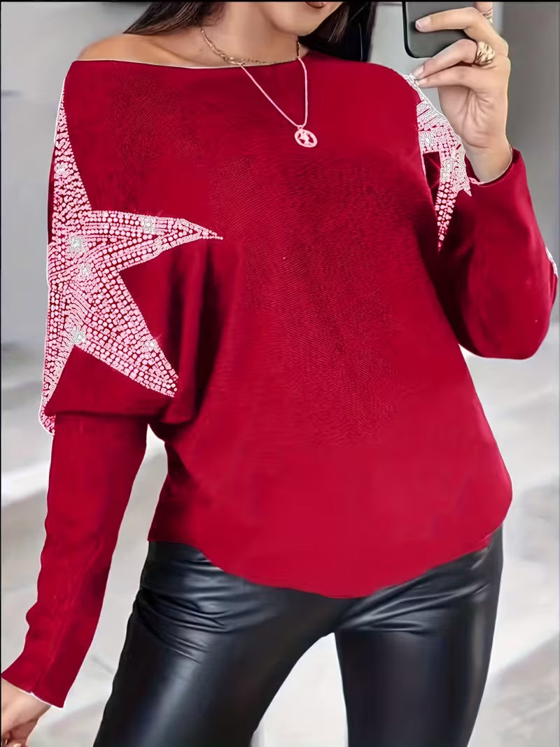 Doralissea - Elegant Long-Sleeved Sweater with Star Print