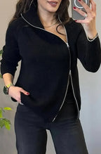 Lucienne - Asymmetrical Double Zip Knit Sweater