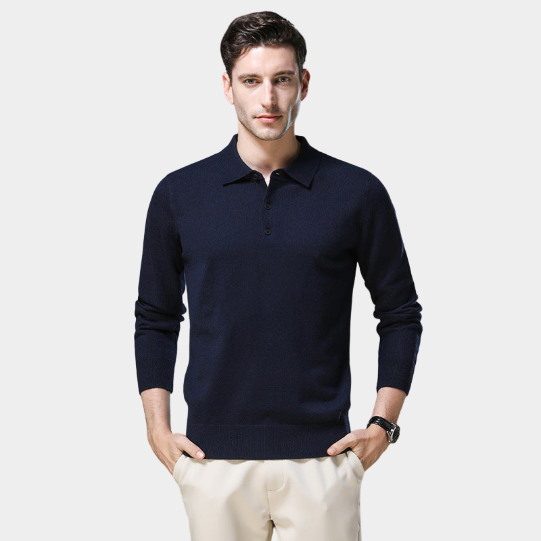 Perrin | Knitted Polo Shirt with Ribbed Collar and Cuffs