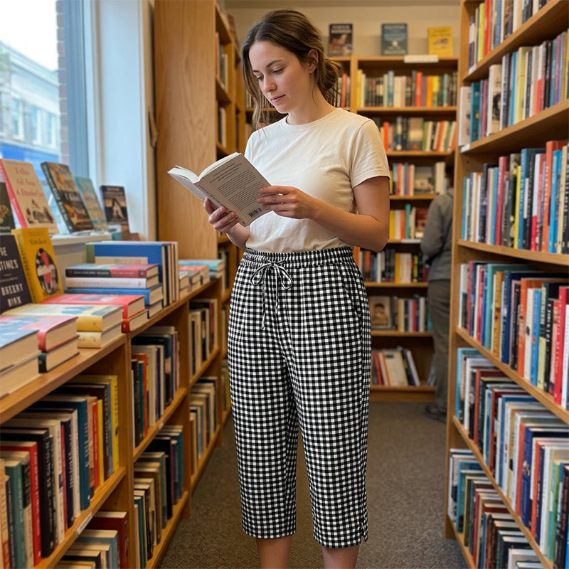 Novirae - Women's Relaxed Fit Gingham Capri Pants