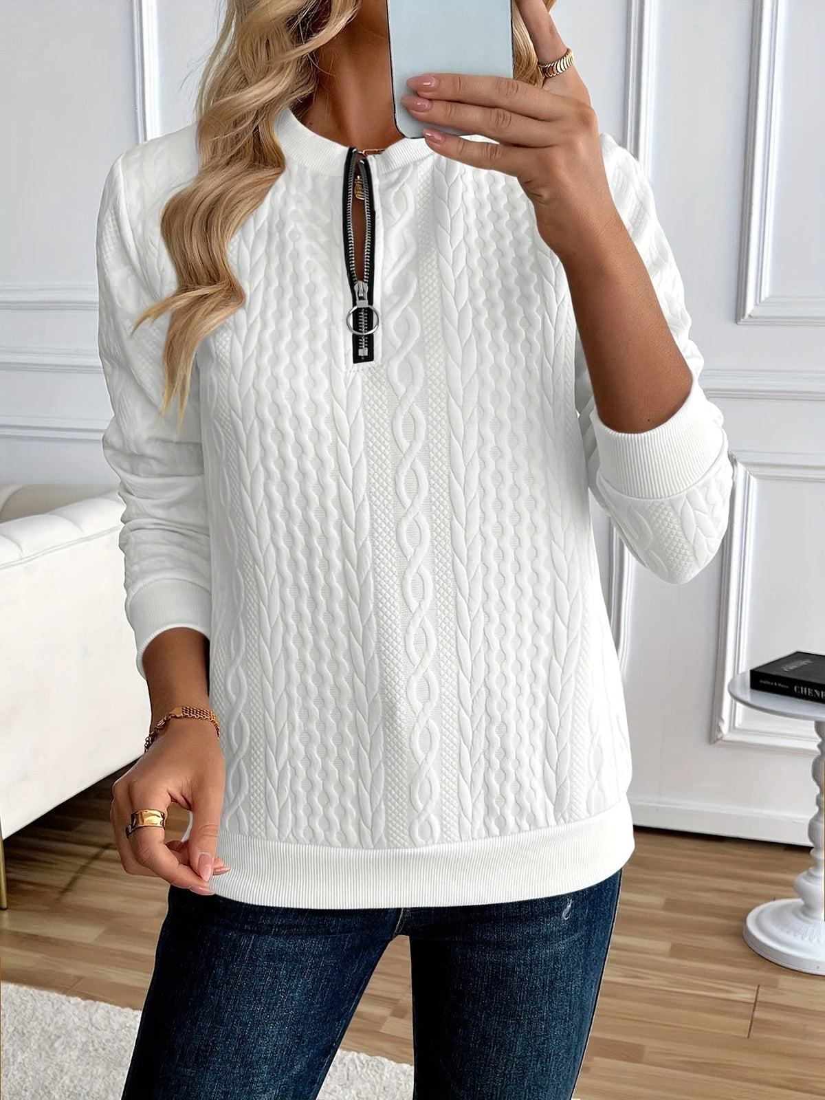 Brookfield™ | Elegant Textured Zip-Up Sweatshirt