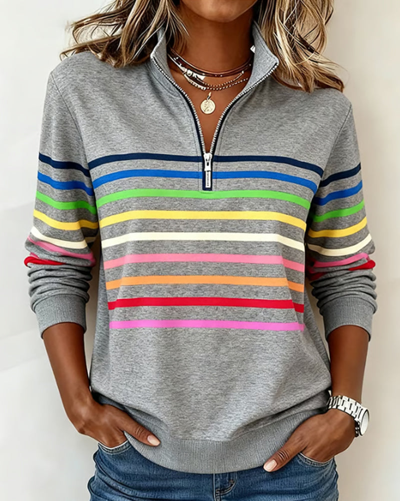 Isavelline - Casual Striped Zip-Up Sweatshirt