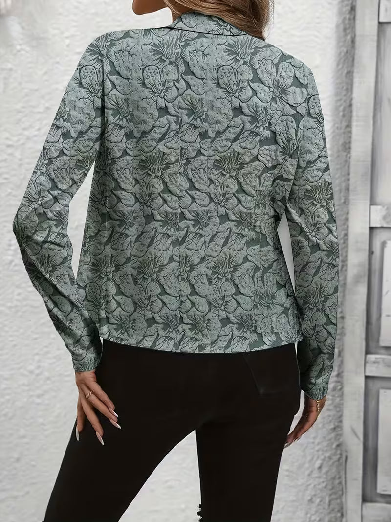 Mylène - Women's Floral Structured Collar Long Sleeve Blazer