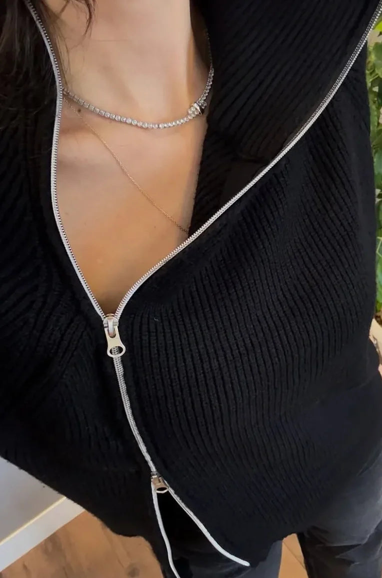 Lucienne - Asymmetrical Double Zip Knit Sweater