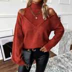 Avenelle - Women's Bold Wool Sweater with High Neck and Off-the-Shoulder