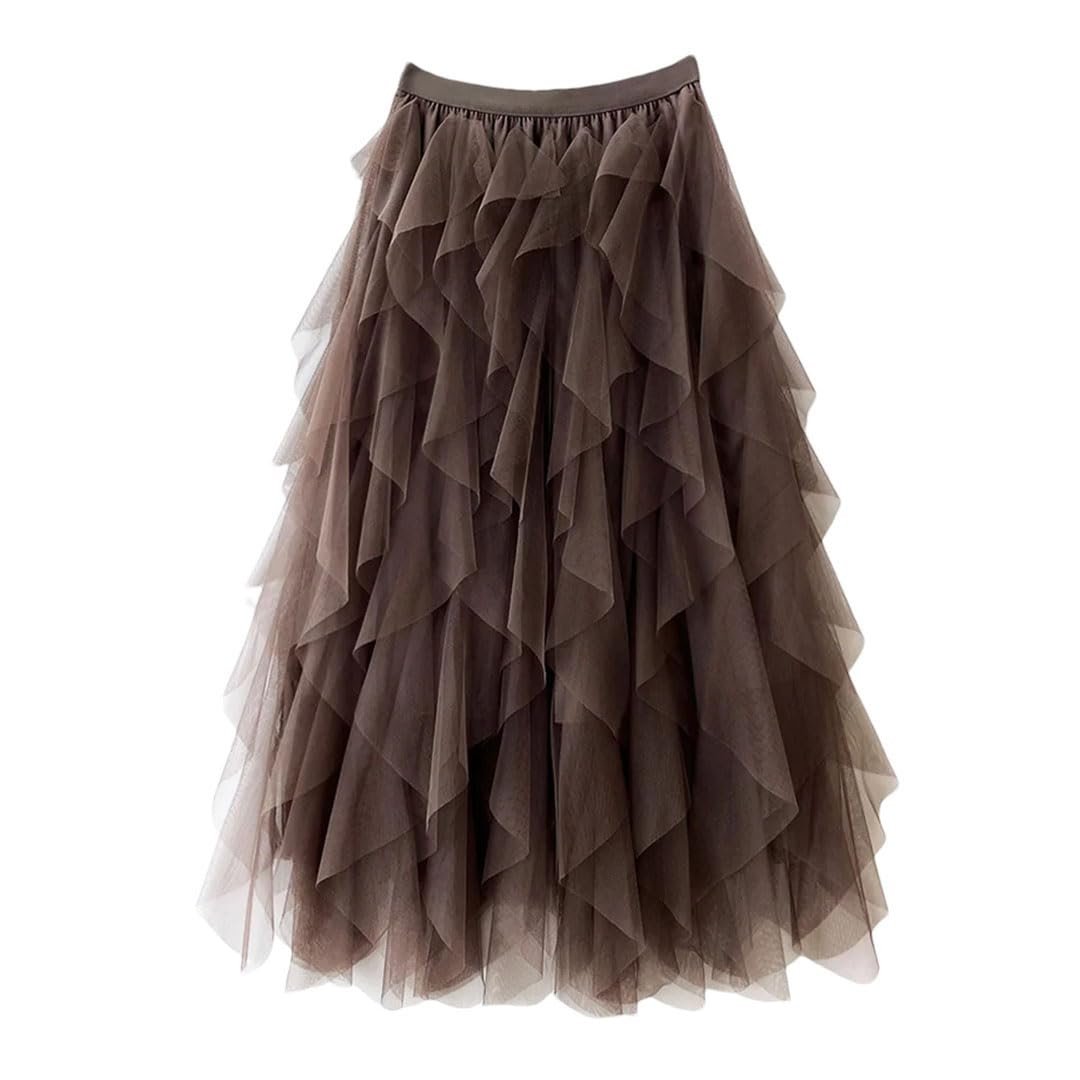 Orlisse - Women's High Waist Flared Skirt with Elastic