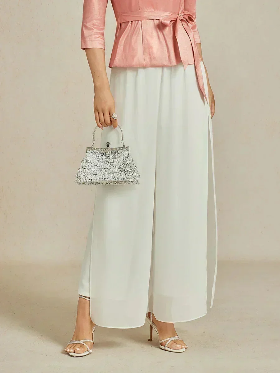 Marilivra - Straight Leg Trousers with Slit in Chiffon