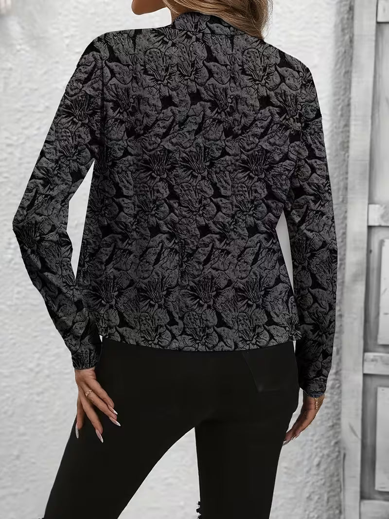 Mylène - Women's Floral Structured Collar Long Sleeve Blazer